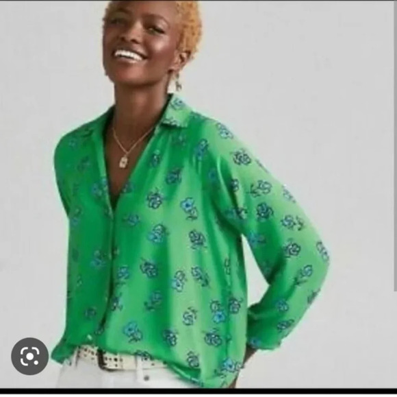 Cabi women's button-up blouse top size S floral green and blue - Picture 8 of 8